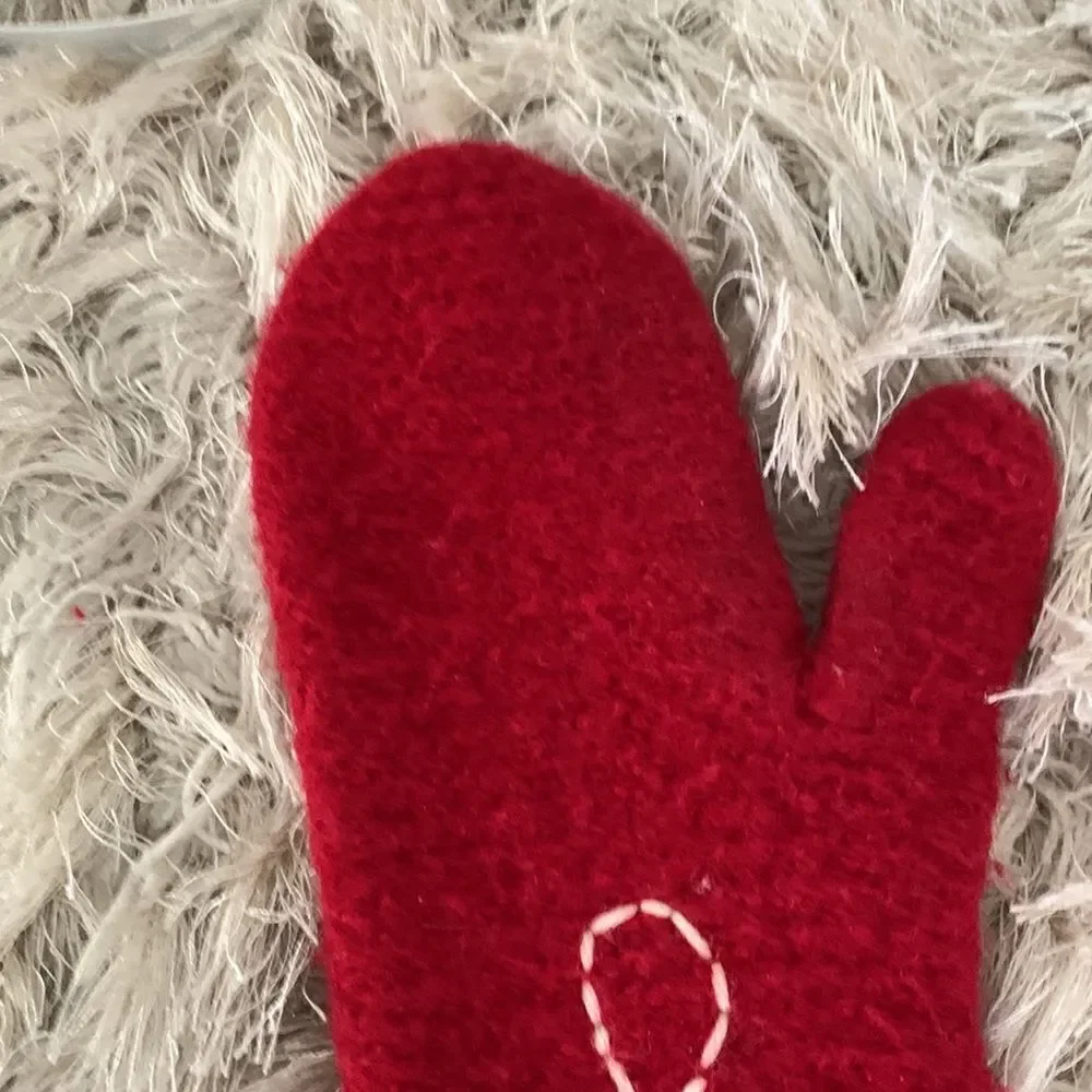 Handmade Red Felted Wool Mittens